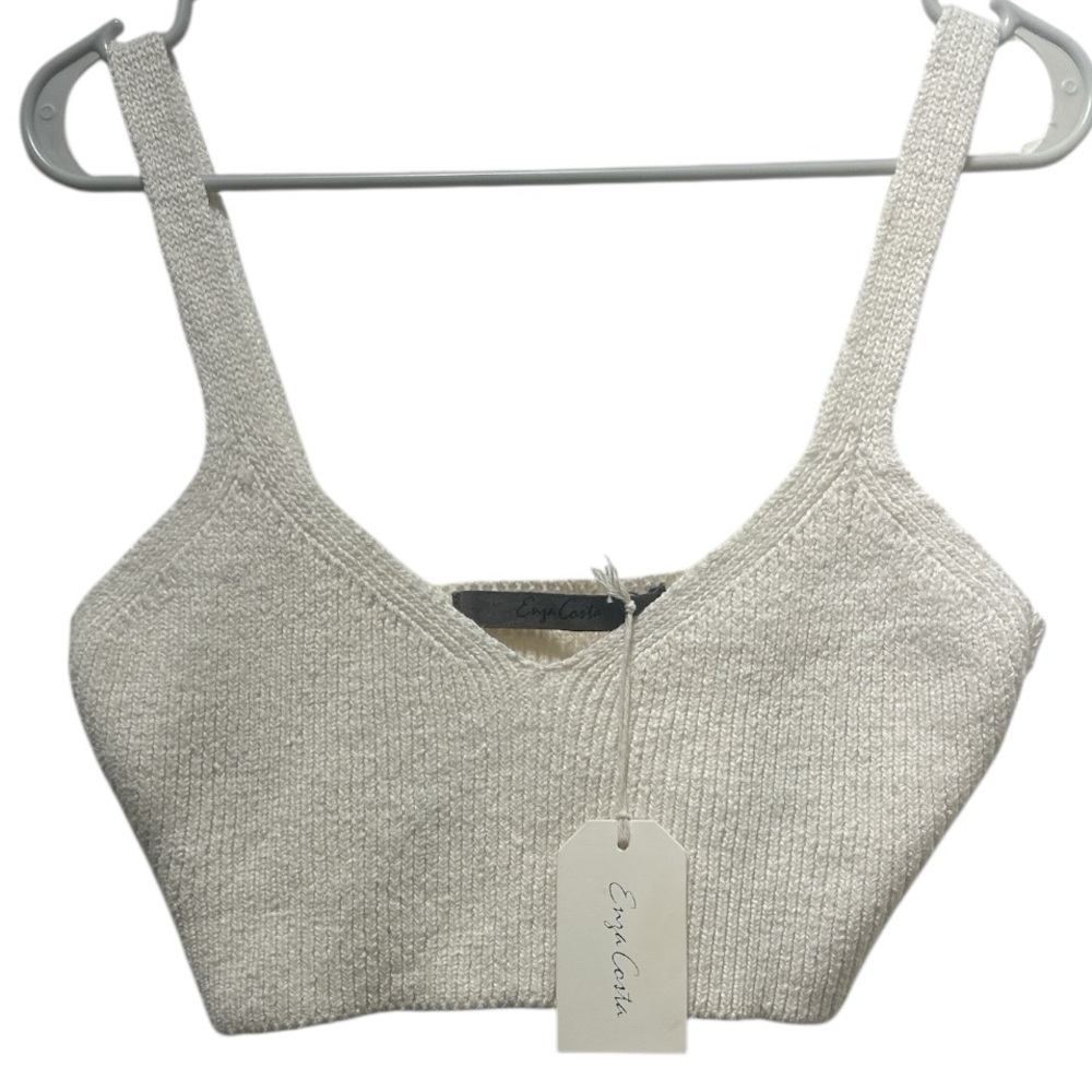 Enza Costa Cream Linen Knit Crop Top